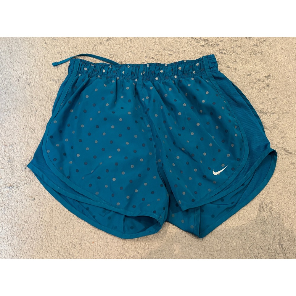 Nike Tempo Running Shorts Womens Small Teal Blue Reflective Polka Dot Mesh Trim